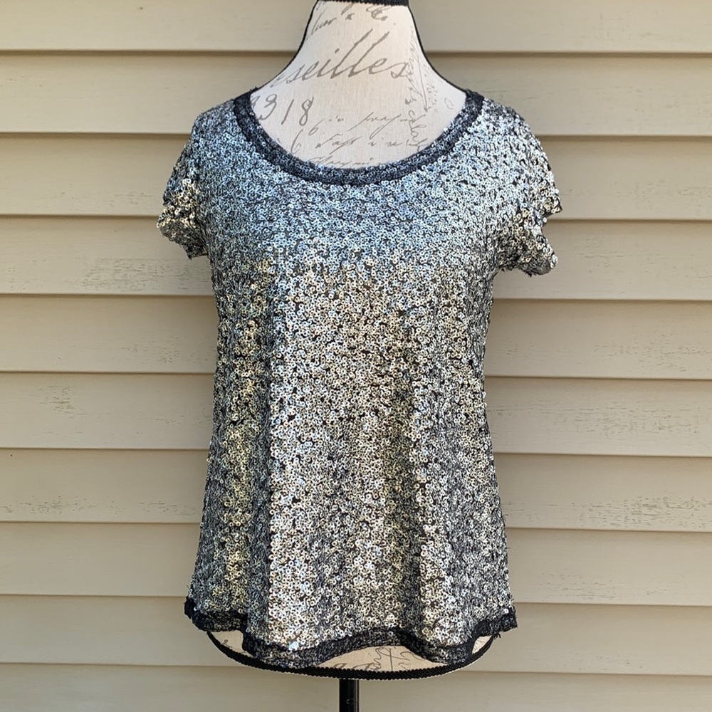 𝅺FREE PEOPLE Gray Sequined Short Sleeve Top